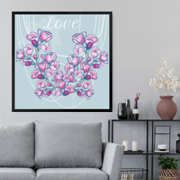 Obraz w ramie Białe korale z fioletowymi wiosennymi kwiatami