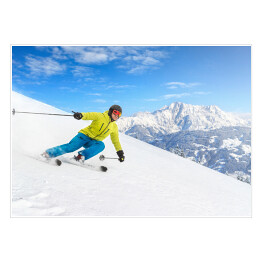 Plakat Narciarz zjeżdżający slalomem z gór