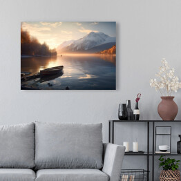 Obraz na płótnie Łódka na jeziorze w górach jesienny krajobraz