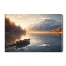 Obraz na płótnie Łódka na jeziorze w górach jesienny krajobraz