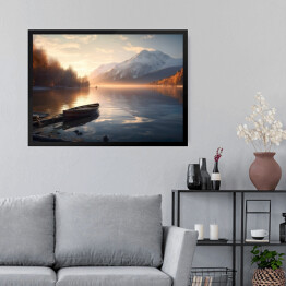 Obraz w ramie Łódka na jeziorze w górach jesienny krajobraz