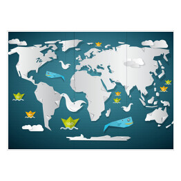 Plakat samoprzylepny Mapa świata z papieru