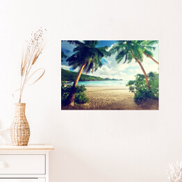 Plakat samoprzylepny Zachód słońca na plaży na Seszelach