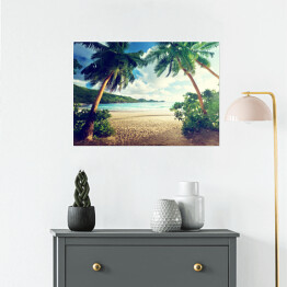 Plakat Zachód słońca na plaży na Seszelach