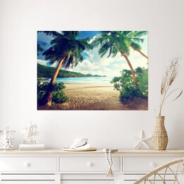 Plakat samoprzylepny Zachód słońca na plaży na Seszelach