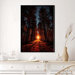 Plakat w ramie Zachód słońca w lesie jesienią