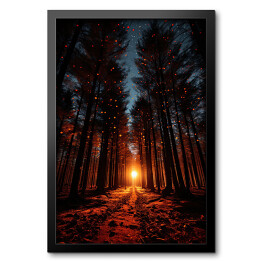 Obraz w ramie Zachód słońca w lesie jesienią