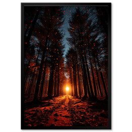 Plakat w ramie Zachód słońca w lesie jesienią