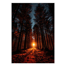 Plakat samoprzylepny Zachód słońca w lesie jesienią