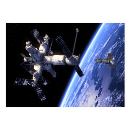 Plakat Statek kosmiczny Sojuz i stacja kosmiczna