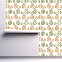 Tapeta samoprzylepna w rolce Zielone i beżowe liście z białym zarysem