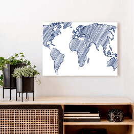 Mapa świata rysowana niebieskimi kreskami