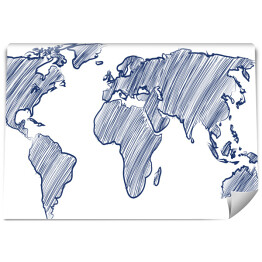 Mapa świata rysowana niebieskimi kreskami