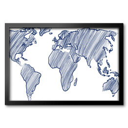 Obraz w ramie Mapa świata rysowana niebieskimi kreskami