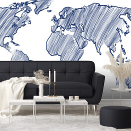 Fototapeta winylowa zmywalna Mapa świata rysowana niebieskimi kreskami