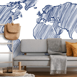 Fototapeta winylowa zmywalna Mapa świata rysowana niebieskimi kreskami