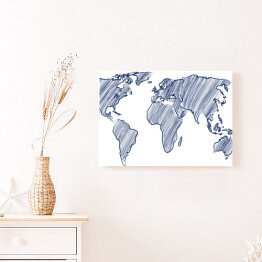 Obraz na płótnie Mapa świata rysowana niebieskimi kreskami