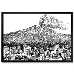 Plakat w ramie Miasto u podnóża wulkanu