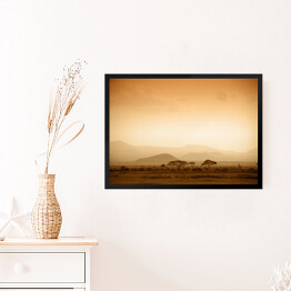 Obraz w ramie Afrykańska sawanna o wschodzie słońca