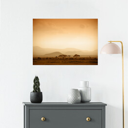 Plakat samoprzylepny Afrykańska sawanna o wschodzie słońca