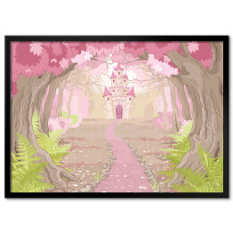 Plakat w ramie Piękna aleja wśród różowych drzew