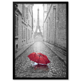 Plakat w ramie Widok Wieża Eiffla z ulicy Paryża w deszczowy dzień