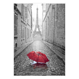 Plakat samoprzylepny Widok Wieża Eiffla z ulicy Paryża w deszczowy dzień