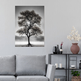 Plakat samoprzylepny Czarno białe zdjęcie drzewo we mgle