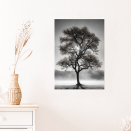 Plakat samoprzylepny Czarno białe zdjęcie drzewo we mgle