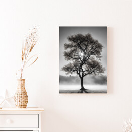 Obraz na płótnie Czarno białe zdjęcie drzewo we mgle