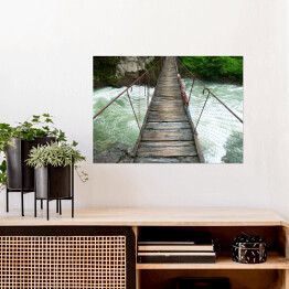 Plakat samoprzylepny Most wiszący nad rwącą rzeką