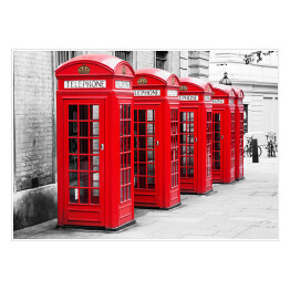 Plakat samoprzylepny Budki telefoniczne w Londynie ustawione w rzędzie