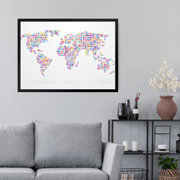 Obraz w ramie Mapa świata składająca się z małych kolorowych kropek