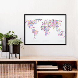 Plakat w ramie Mapa świata składająca się z małych kolorowych kropek