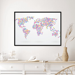 Plakat w ramie Mapa świata składająca się z małych kolorowych kropek