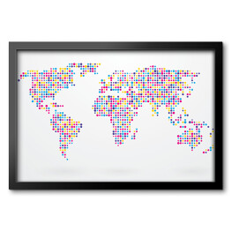 Obraz w ramie Mapa świata składająca się z małych kolorowych kropek