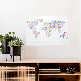 Plakat samoprzylepny Mapa świata składająca się z małych kolorowych kropek