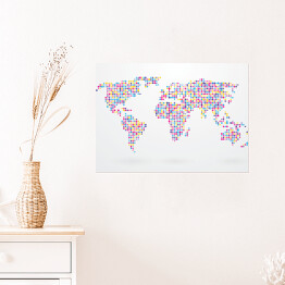 Plakat Mapa świata składająca się z małych kolorowych kropek