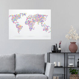 Plakat Mapa świata składająca się z małych kolorowych kropek