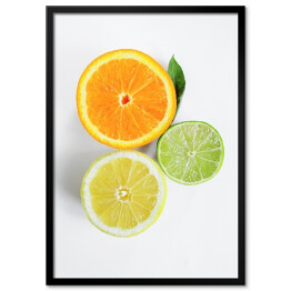 Plakat w ramie Przekrojone cytryna, limonka i pomarańcza