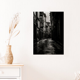 Plakat Wąska uliczka. Czarno biały krajobraz miasta