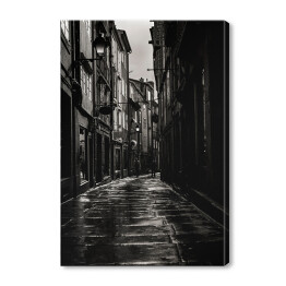 Obraz na płótnie Wąska uliczka. Czarno biały krajobraz miasta