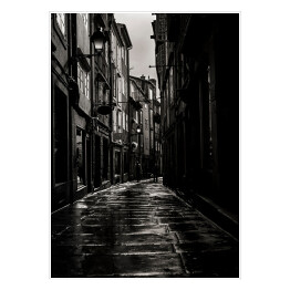 Plakat Wąska uliczka. Czarno biały krajobraz miasta