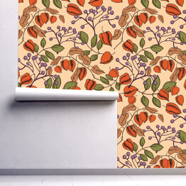 Tapeta samoprzylepna w rolce Jesienny roślinny wzór na pastelowym tle