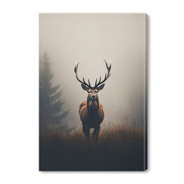 Obraz na płótnie Jeleń na tle lasu we mgle