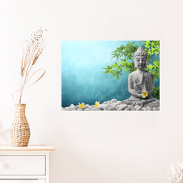 Plakat Budda w medytacji na błękitnym tle