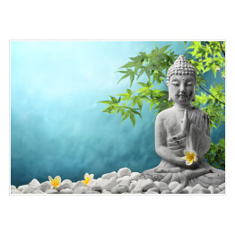 Plakat Budda w medytacji na błękitnym tle