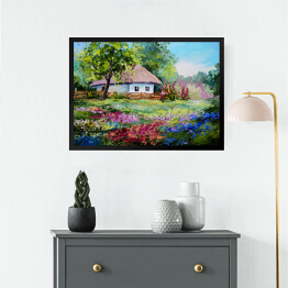 Obraz w ramie Obraz olejny - wiejski dom 