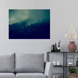 Plakat samoprzylepny Las w ciemnej mgle