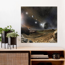 Plakat samoprzylepny Góry krajobrazowe i przestrzeń kosmosu